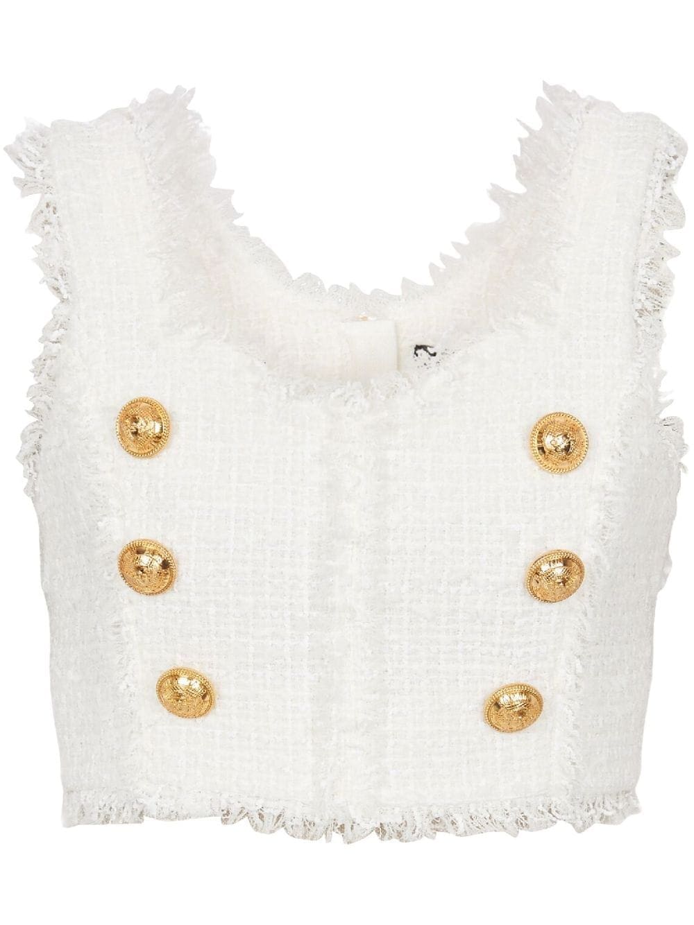 Balmain button-detail tweed cropped top