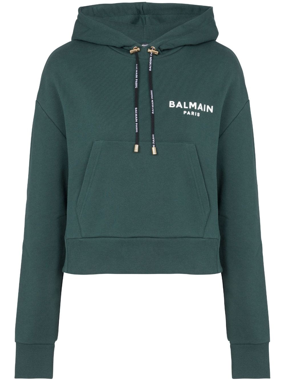 Balmain flocked-logo cropped hoodie