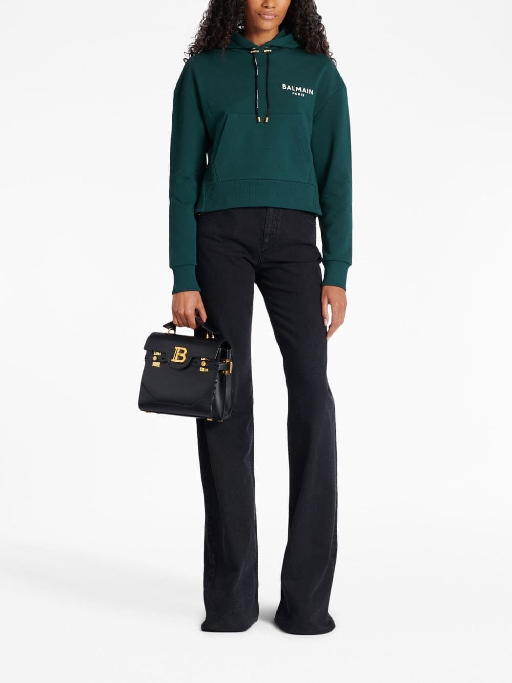 Balmain flocked-logo cropped hoodie - Image 2