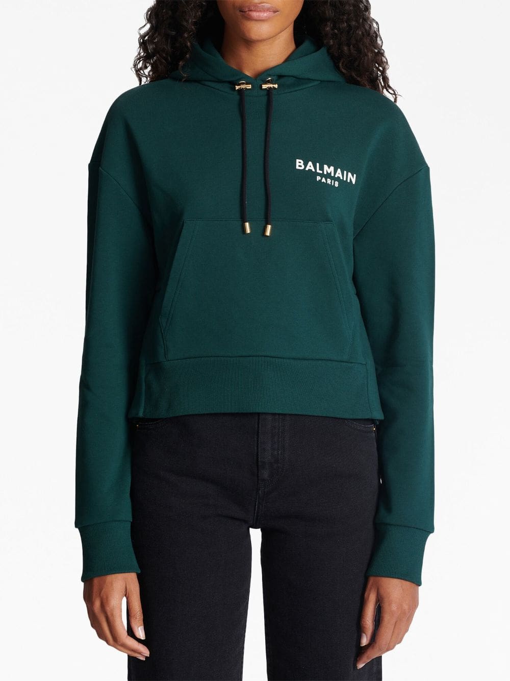 Balmain flocked-logo cropped hoodie - Image 5