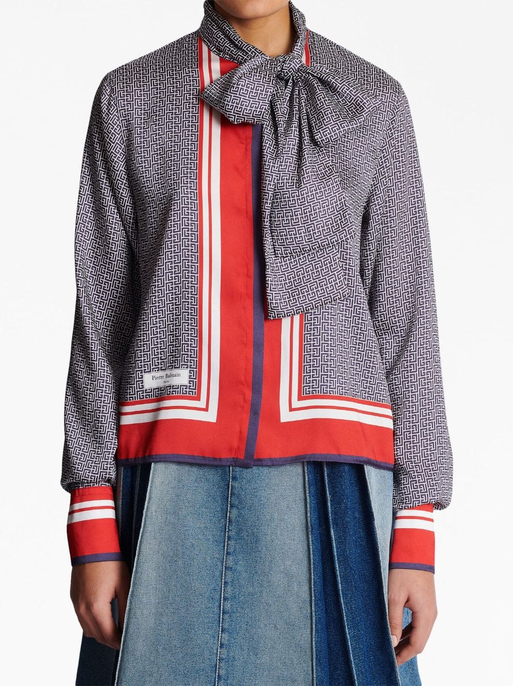 Balmain pussy-bow monogram-printed shirt - Image 5