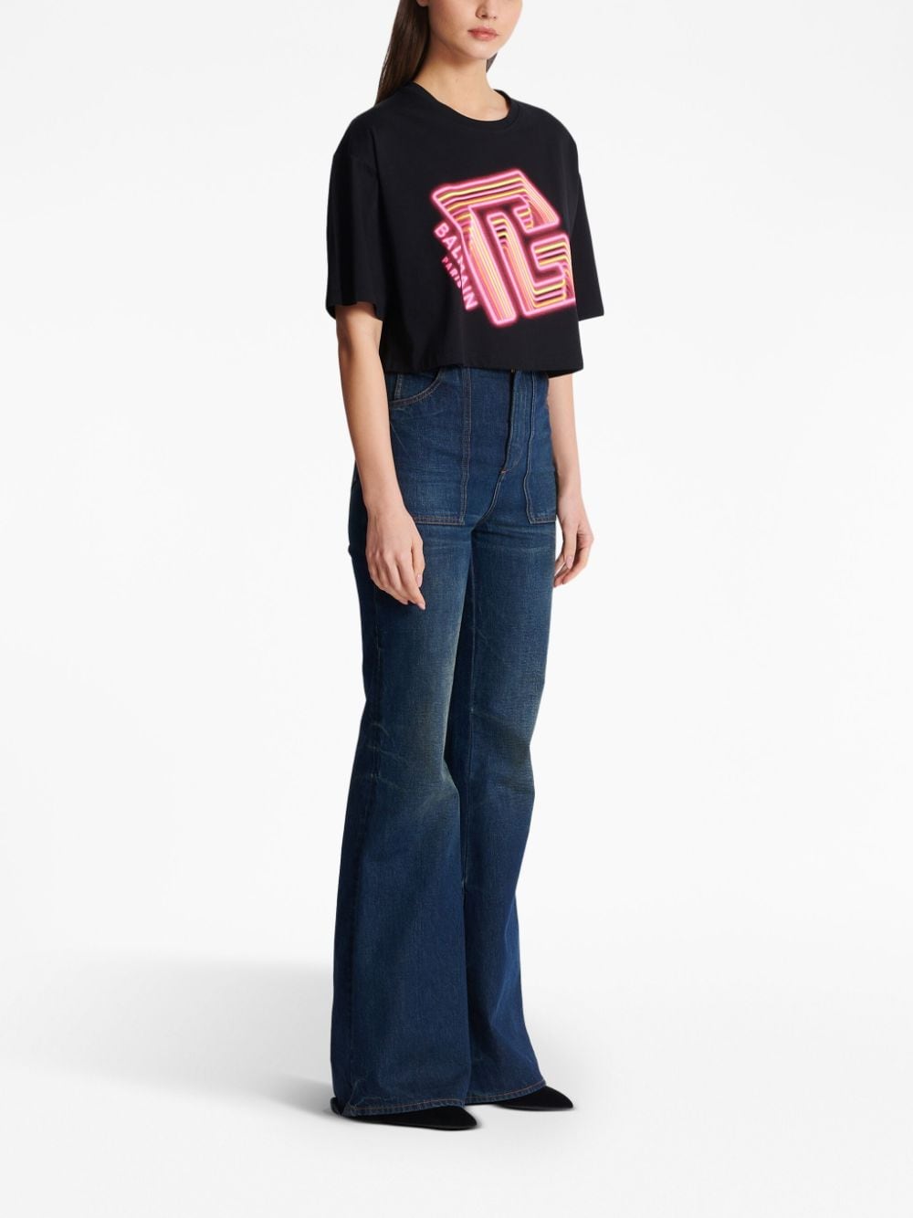 Balmain logo-print cropped T-shirt - Image 3