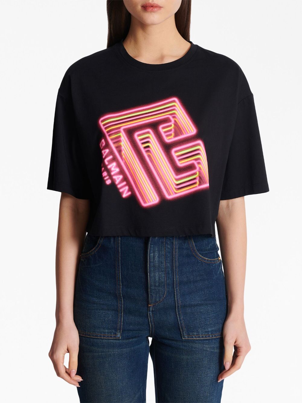 Balmain logo-print cropped T-shirt - Image 5