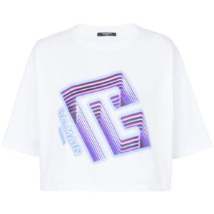 Balmain logo-print cropped T-shirt