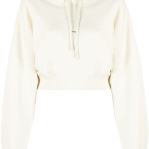 Off-White faux-pearl embellished cropped hoodie