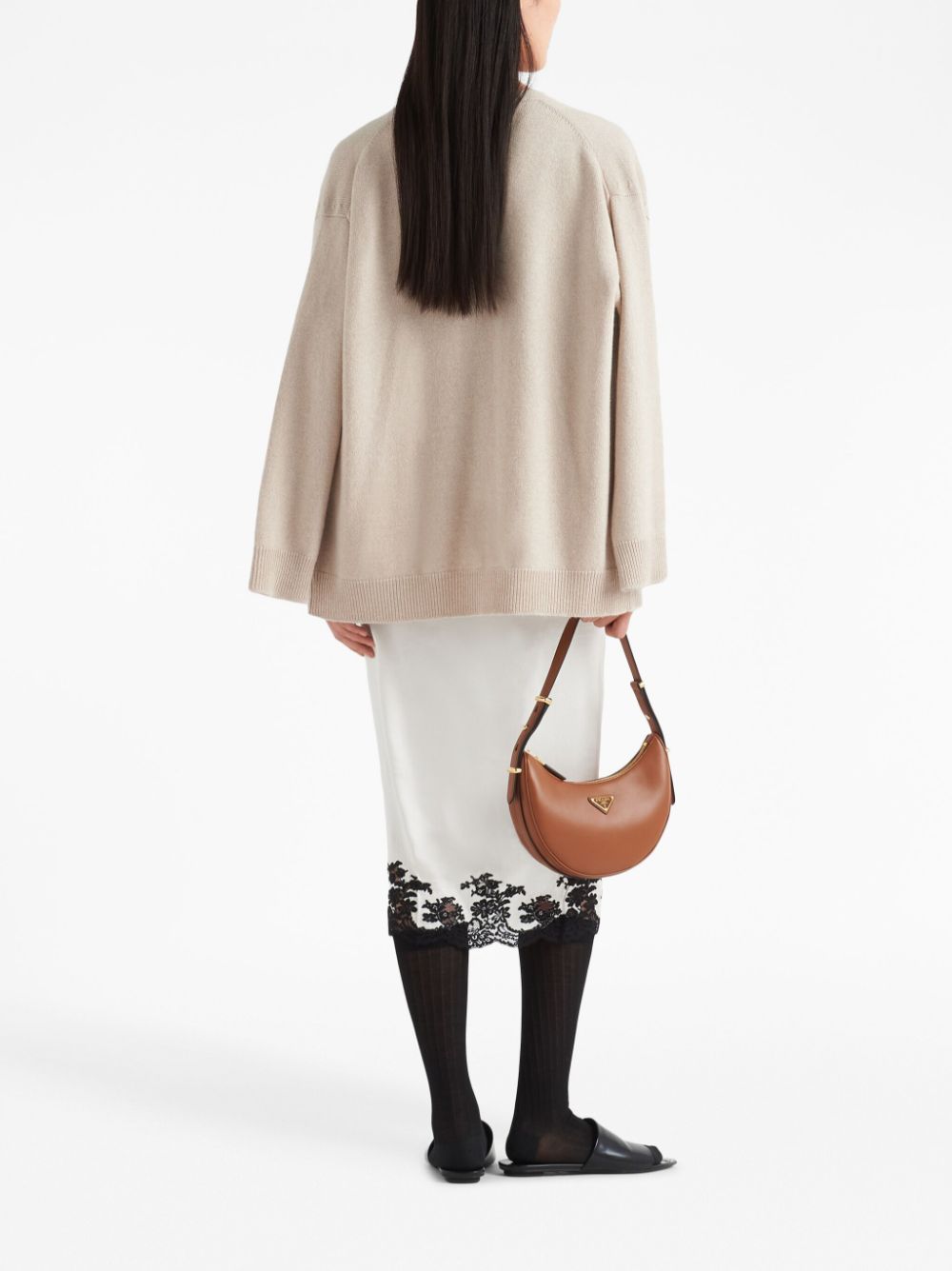 Prada lace-trimmed satin midi skirt - Image 4