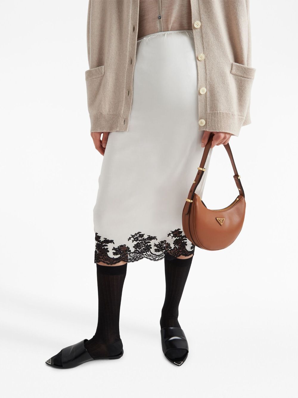 Prada lace-trimmed satin midi skirt - Image 3