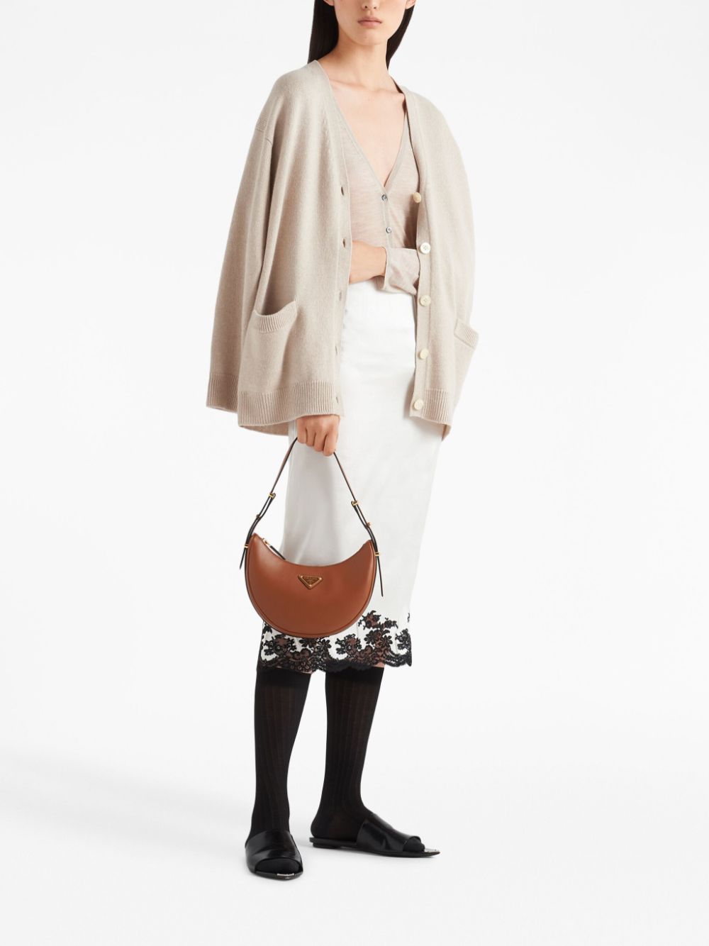 Prada lace-trimmed satin midi skirt - Image 2