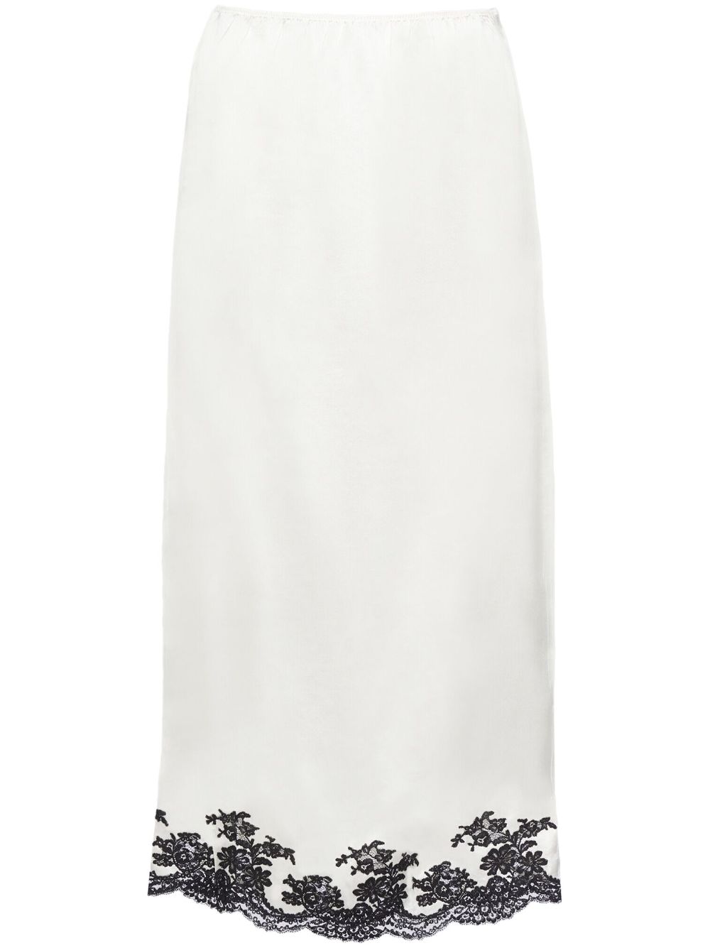 Prada lace-trimmed satin midi skirt