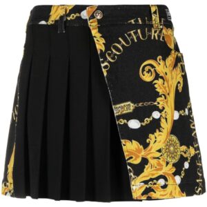 Versace Jeans Couture Logo Couture pleated denim skirt
