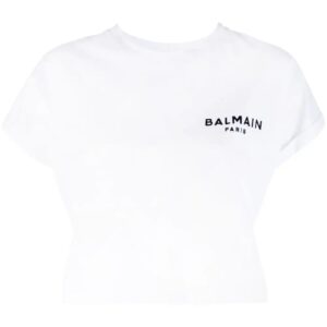 Balmain  flocked-logo cropped T-shirt