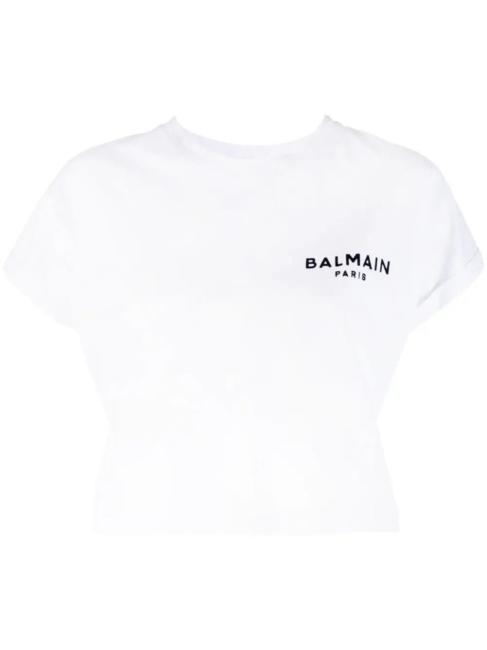 Balmain flocked-logo cropped T-shirt