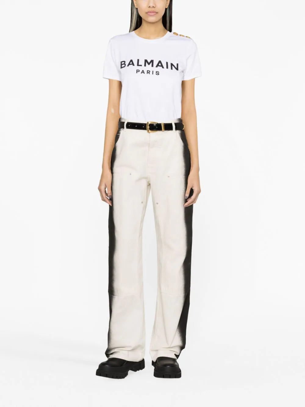 Balmain button-embellished logo-print T-shirt - Image 2