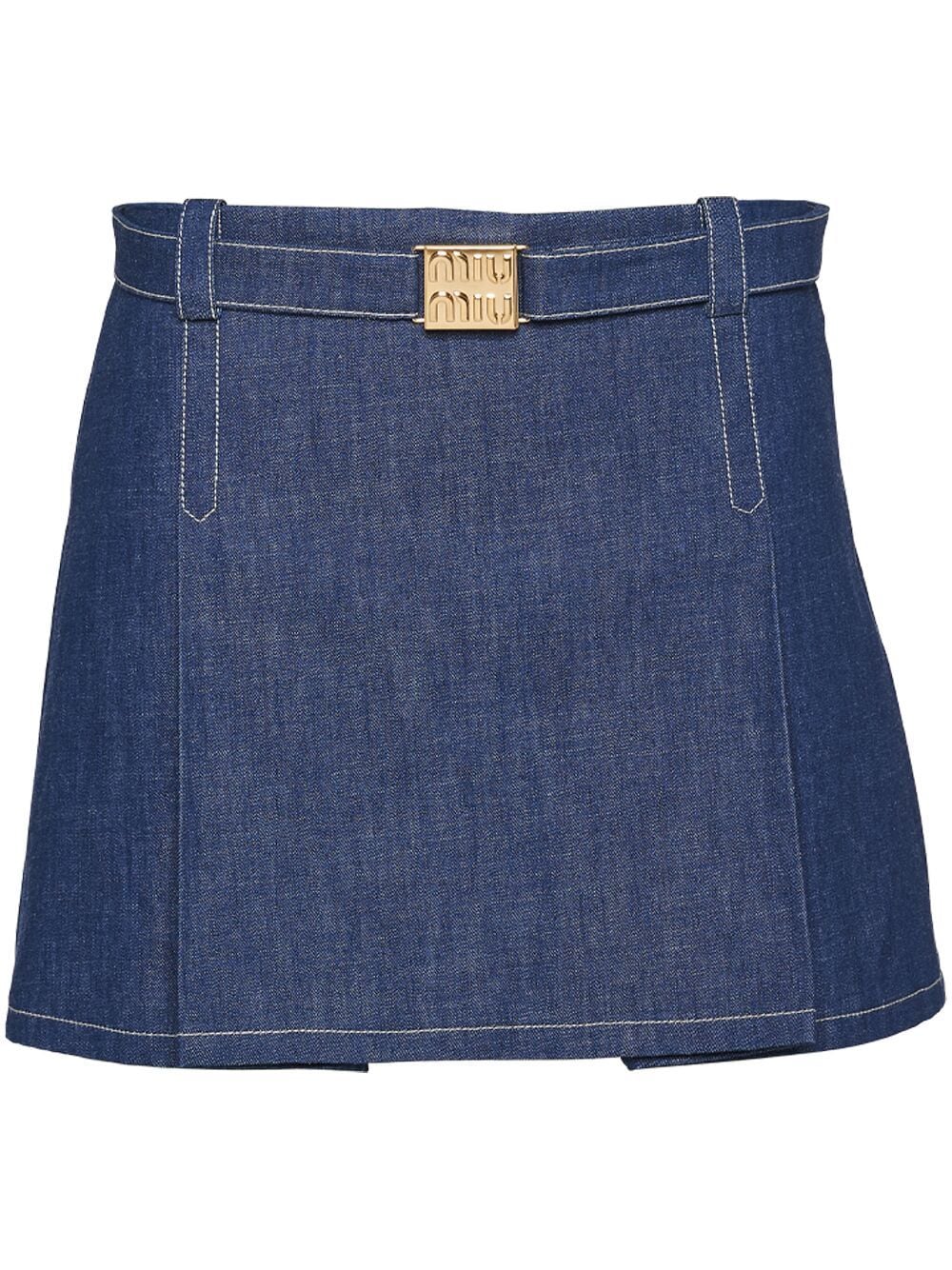Miu Miu denim logo mini skirt