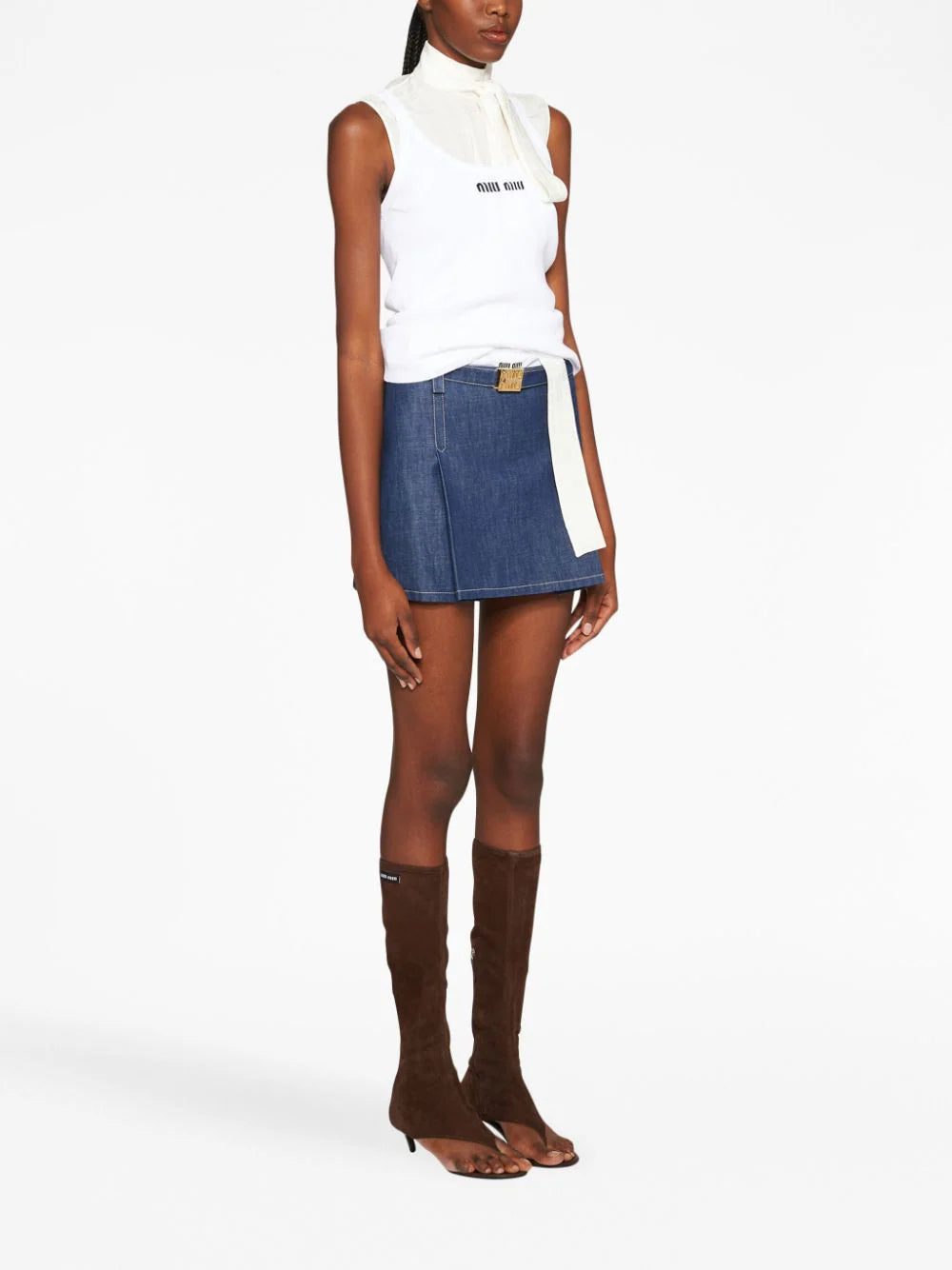 Miu Miu denim logo mini skirt - Image 3
