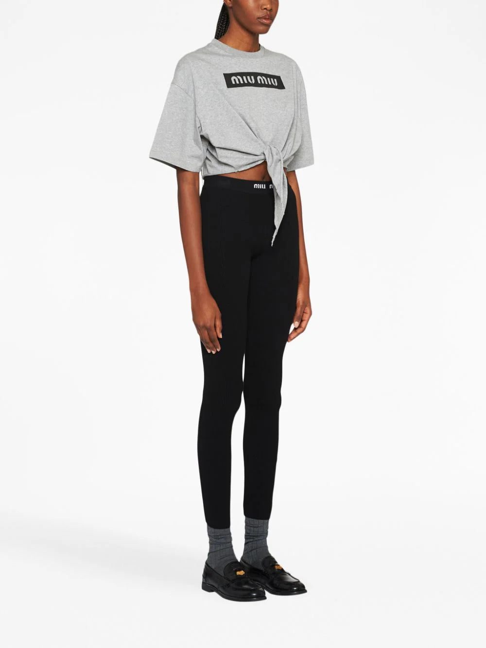 Miu Miu logo-print cropped cotton T-shirt - Image 3