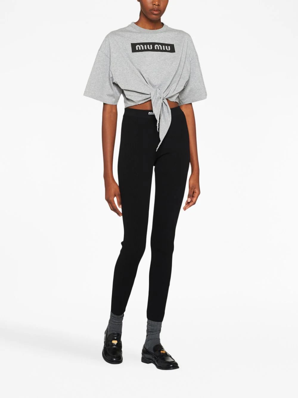 Miu Miu logo-print cropped cotton T-shirt - Image 2