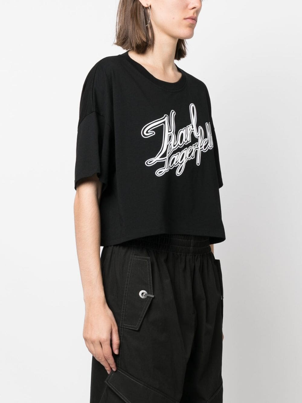 Karl Lagerfeld logo-print organic-cotton cropped T-shirt - Image 3