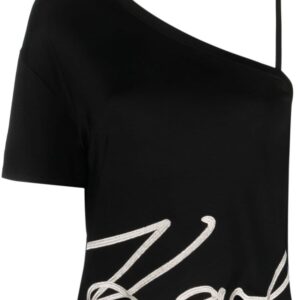 Karl Lagerfeld logo-print one-shoulder top