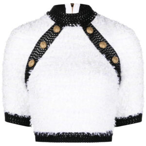 Balmain button-embellished tweed crop top