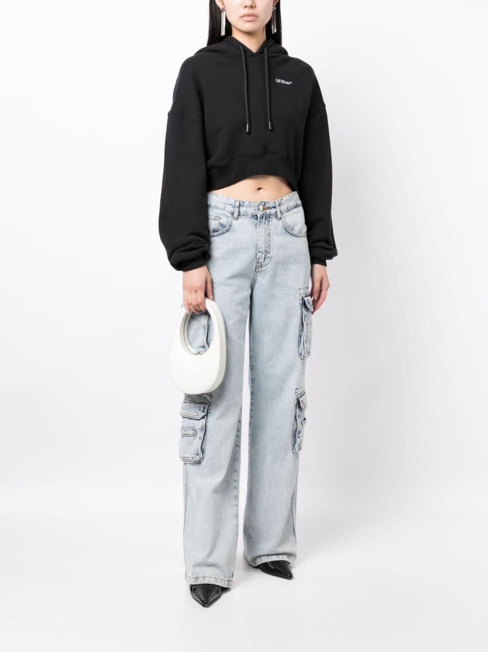 Off-White logo-print cropped hoodie - Image 2