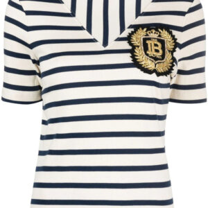 Balmain  logo-patch ribbed-knit striped T-shirt