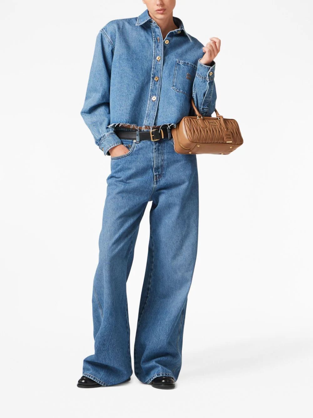 Miu Miu logo-embroidered cropped denim shirt - Image 2