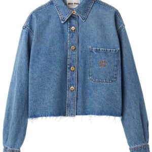 Miu Miu  logo-embroidered cropped denim shirt