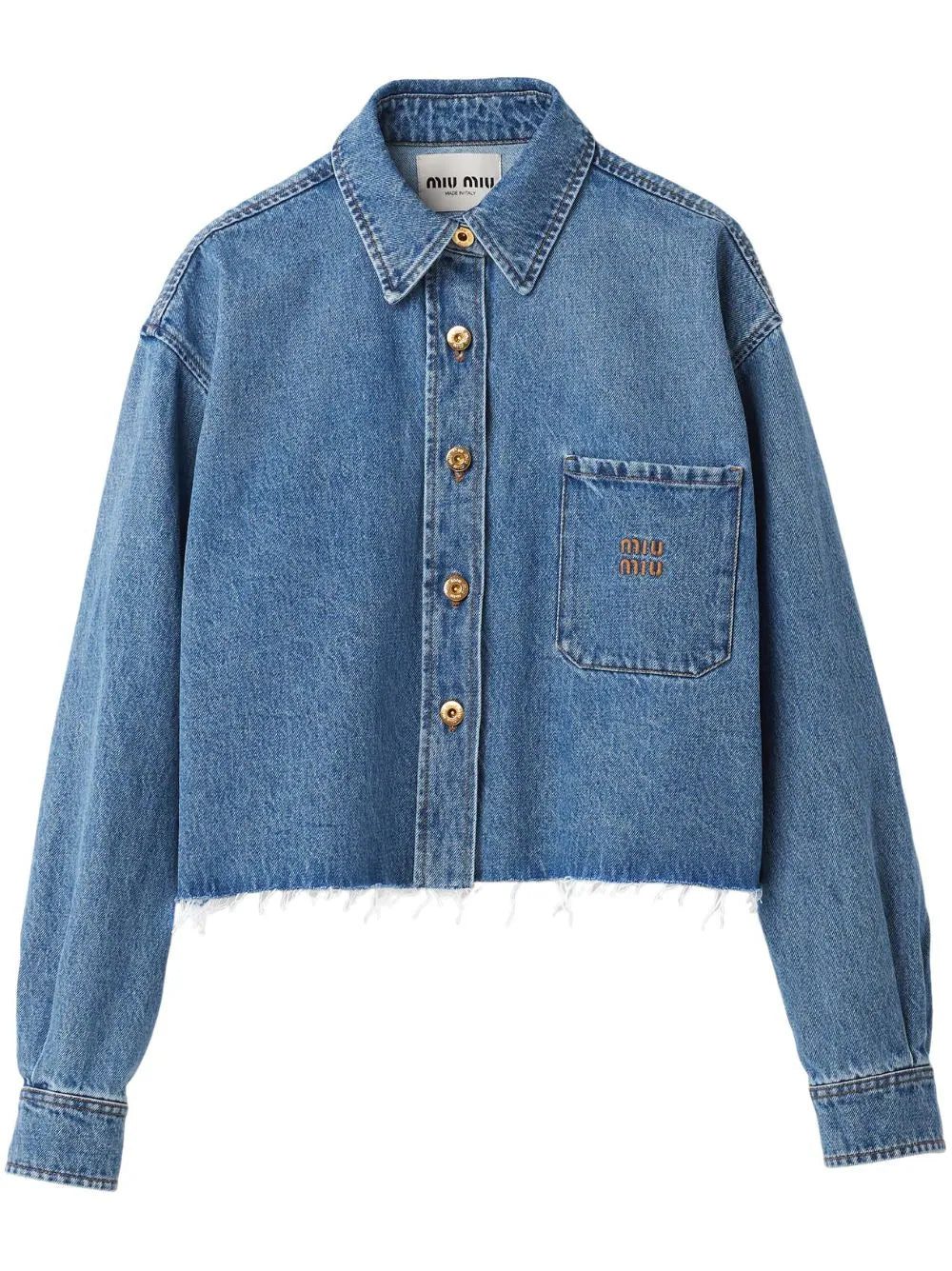 Miu Miu logo-embroidered cropped denim shirt