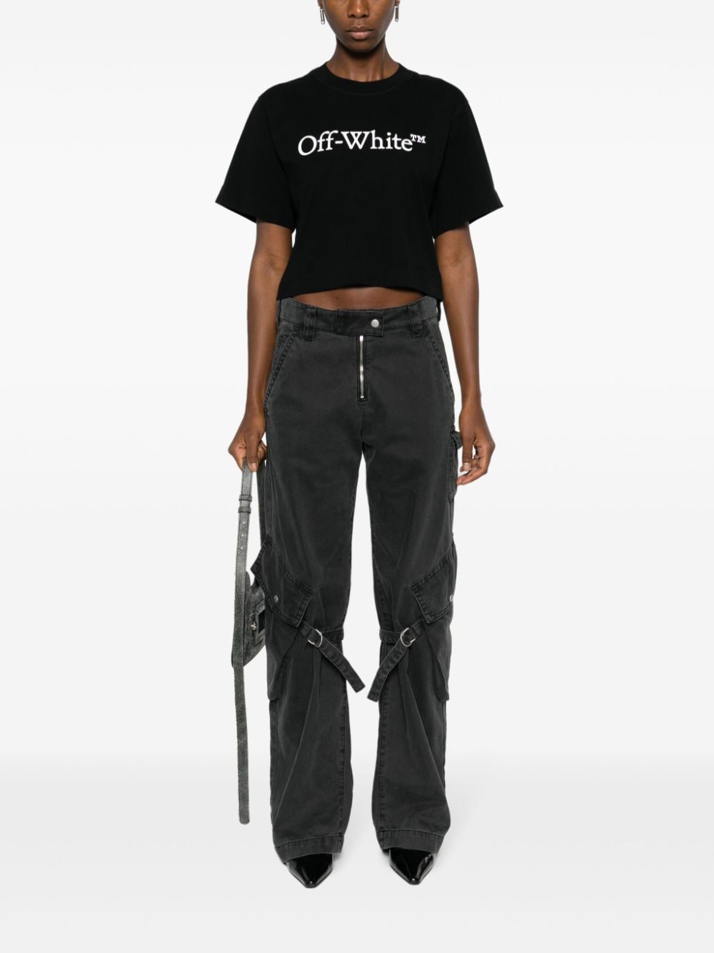 Off-White Bookish logo-print cropped T-shirt - Image 2