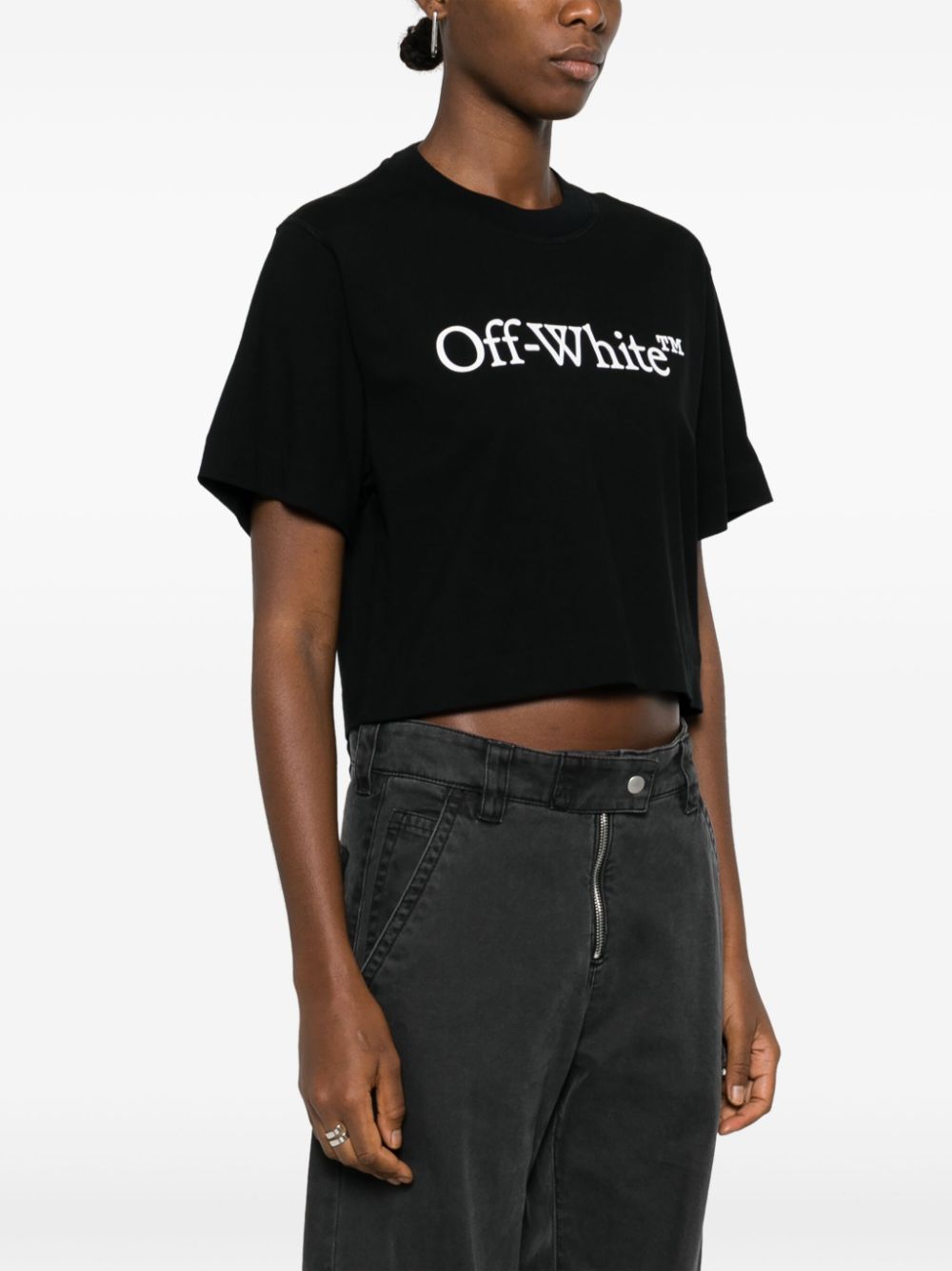 Off-White Bookish logo-print cropped T-shirt - Image 3