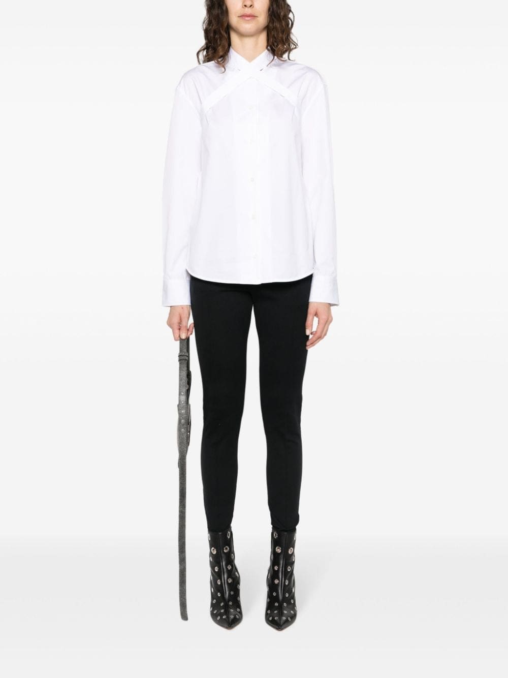 Off-White cross-collar cotton-poplin shirt - Image 2