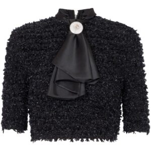 Balmain pussy-bow cropped tweed top