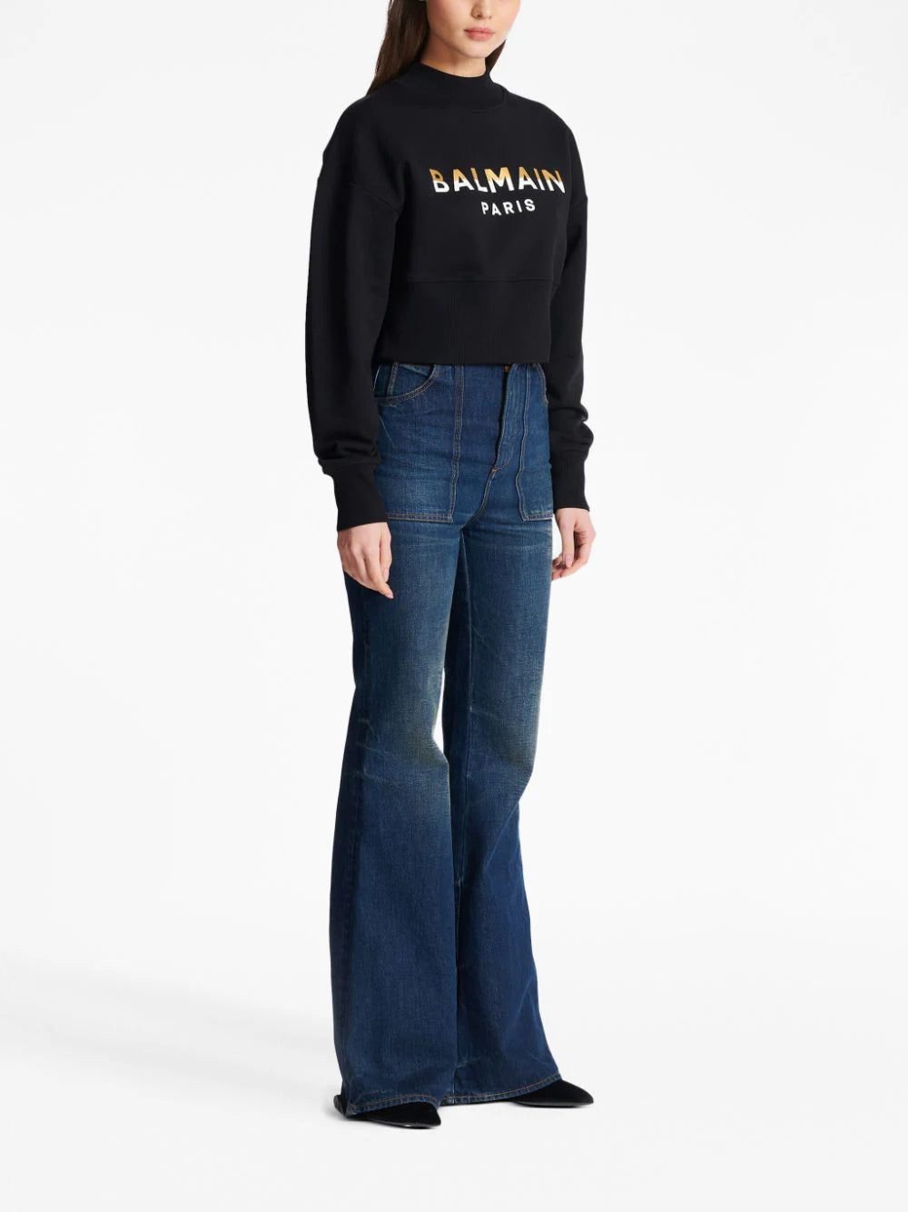 Balmain logo-print cropped sweatshirt - Image 3