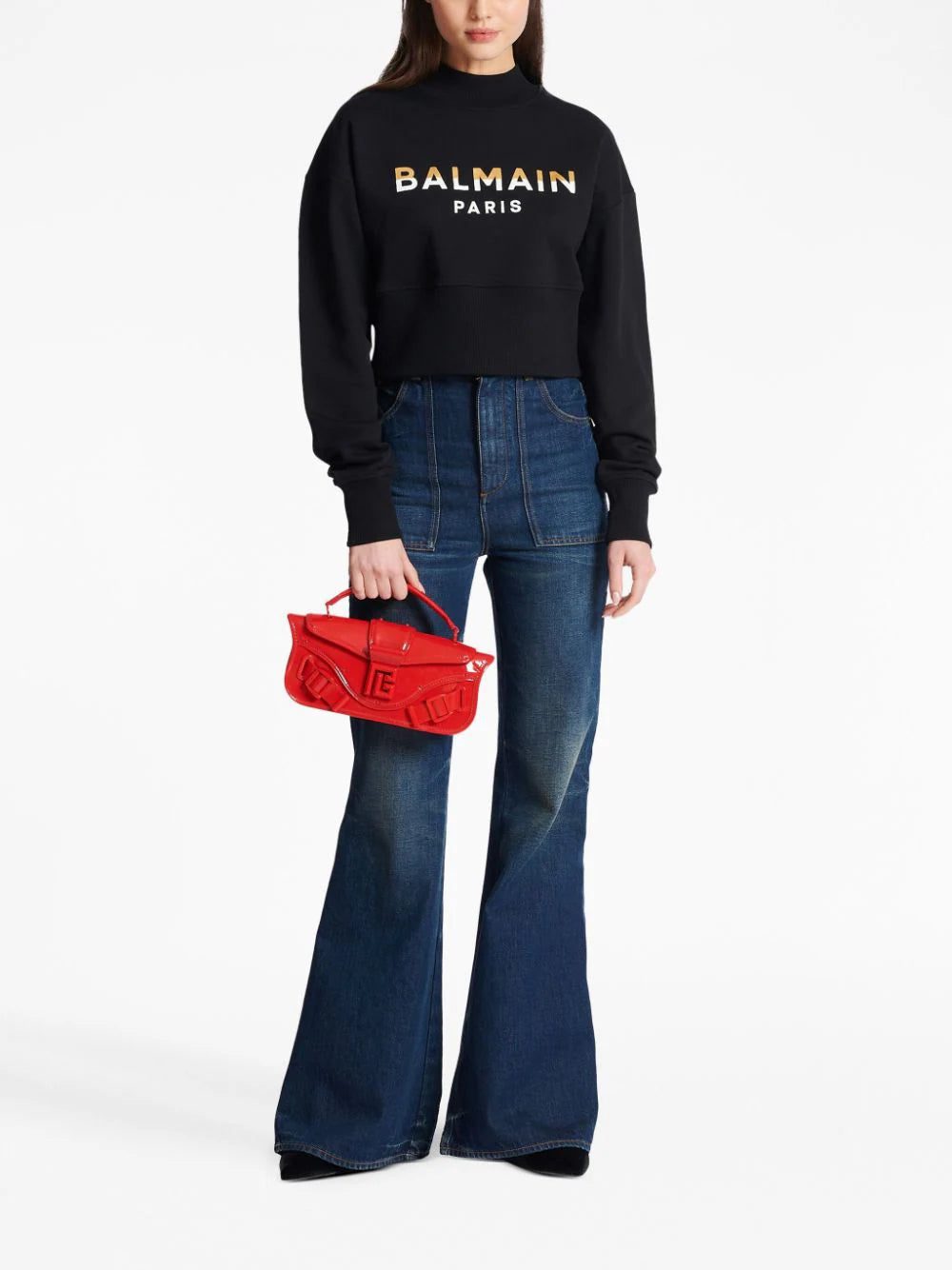 Balmain logo-print cropped sweatshirt - Image 2