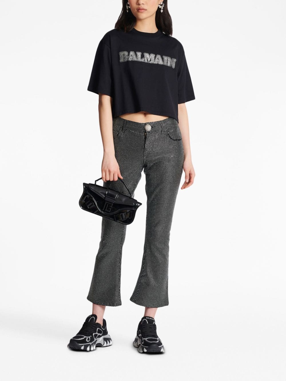Balmain rhinestone-logo cropped cotton T-shirt - Image 2
