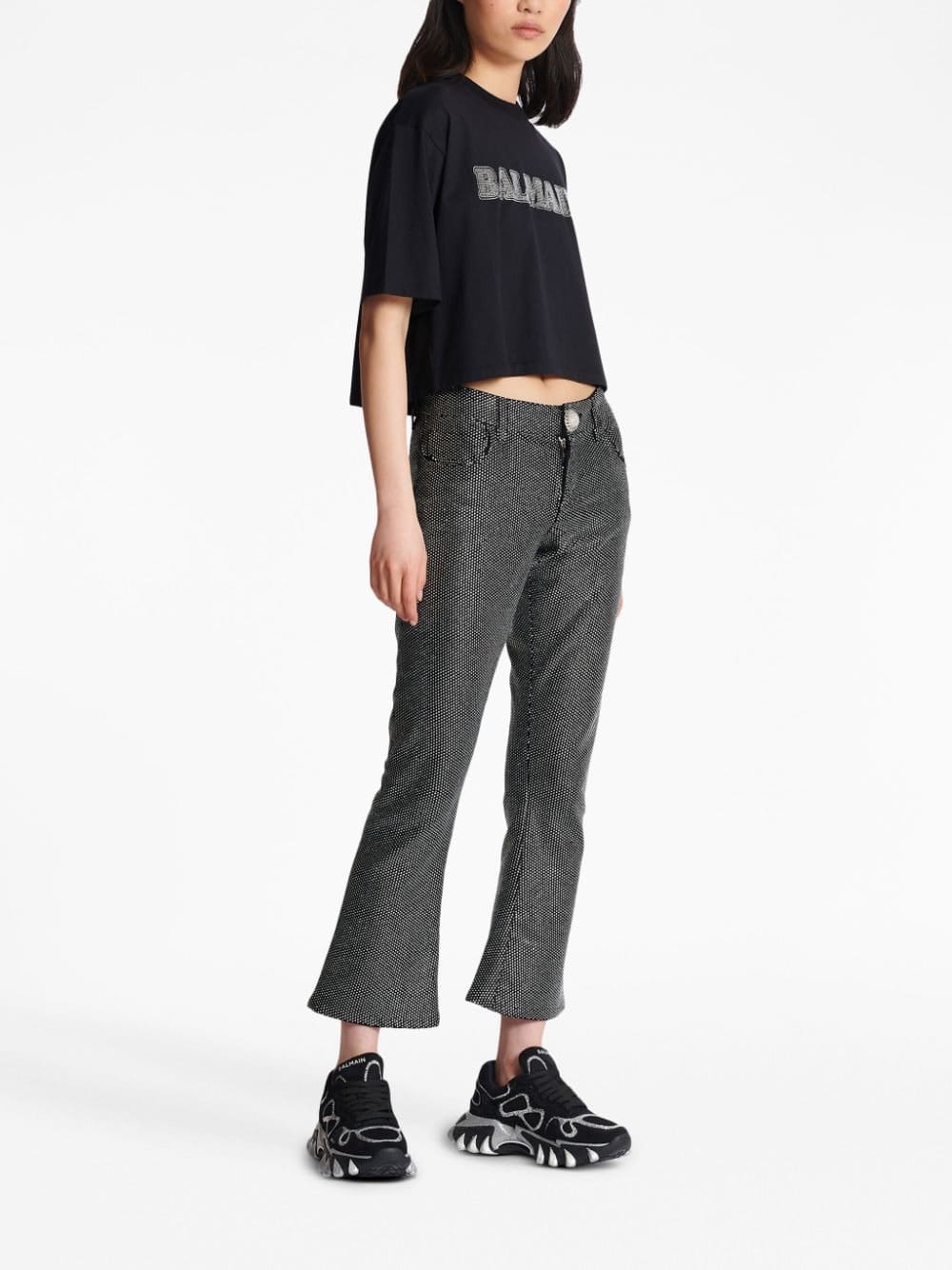 Balmain rhinestone-logo cropped cotton T-shirt - Image 3