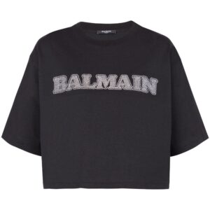 Balmain rhinestone-logo cropped cotton T-shirt
