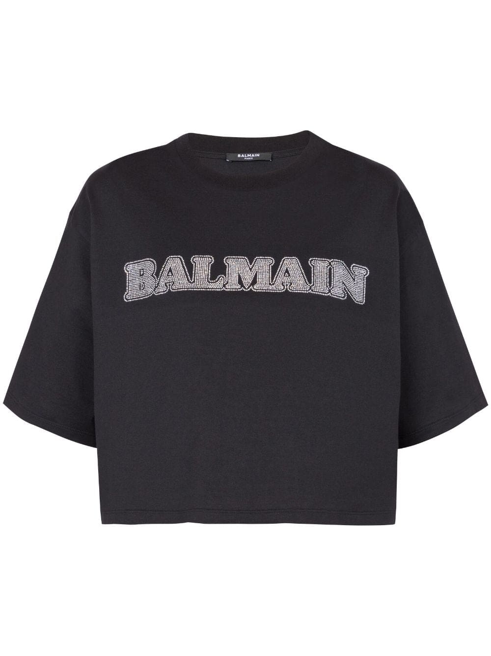 Balmain rhinestone-logo cropped cotton T-shirt