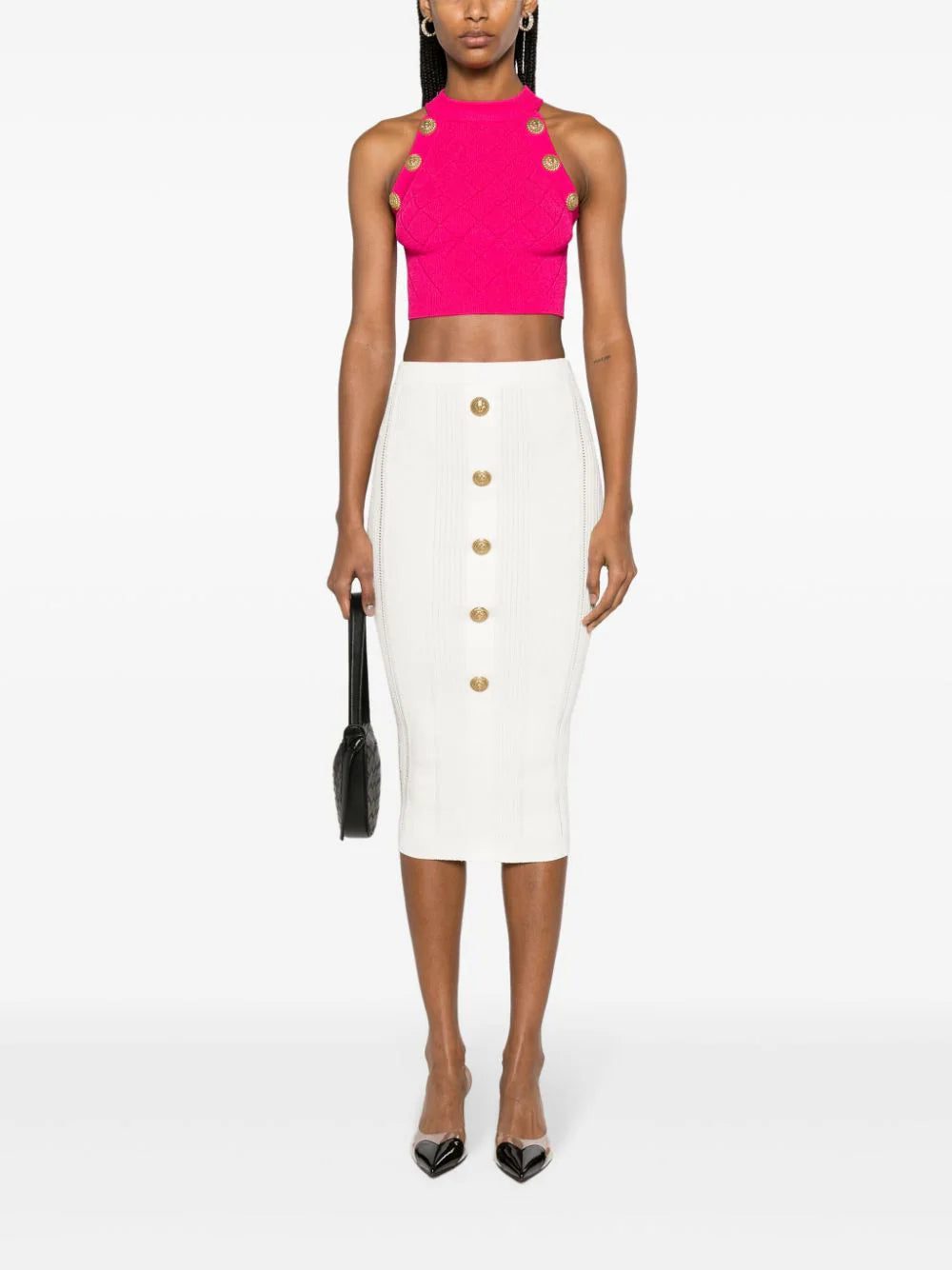 Balmain Lion Head-buttons cropped tank top - Image 2