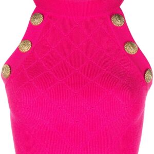 Balmain Lion Head-buttons cropped tank top