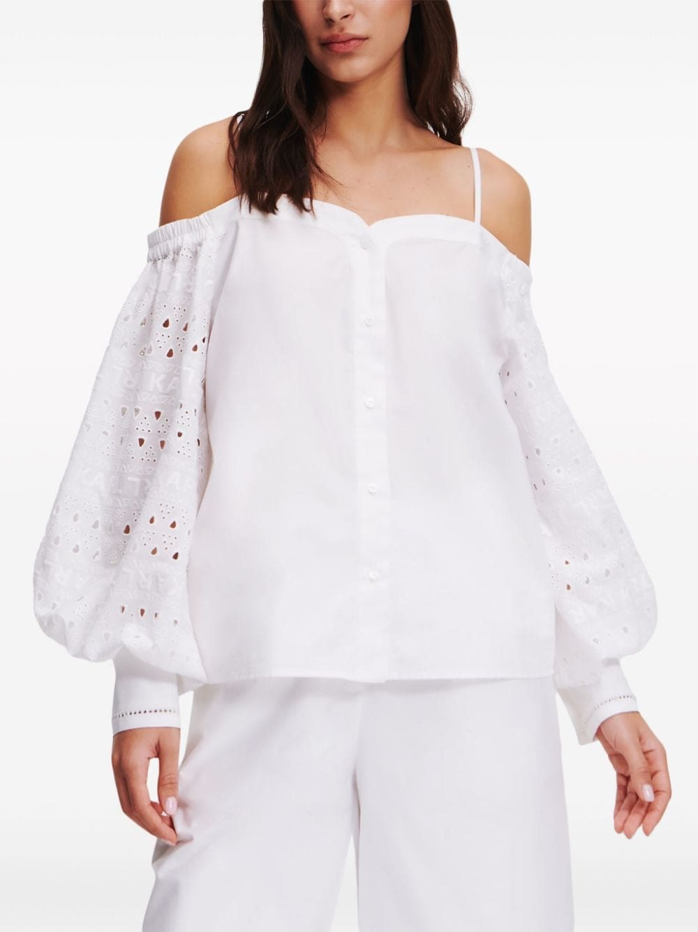 Karl Lagerfeld broderie-anglaise off-shoulder blouse - Image 4