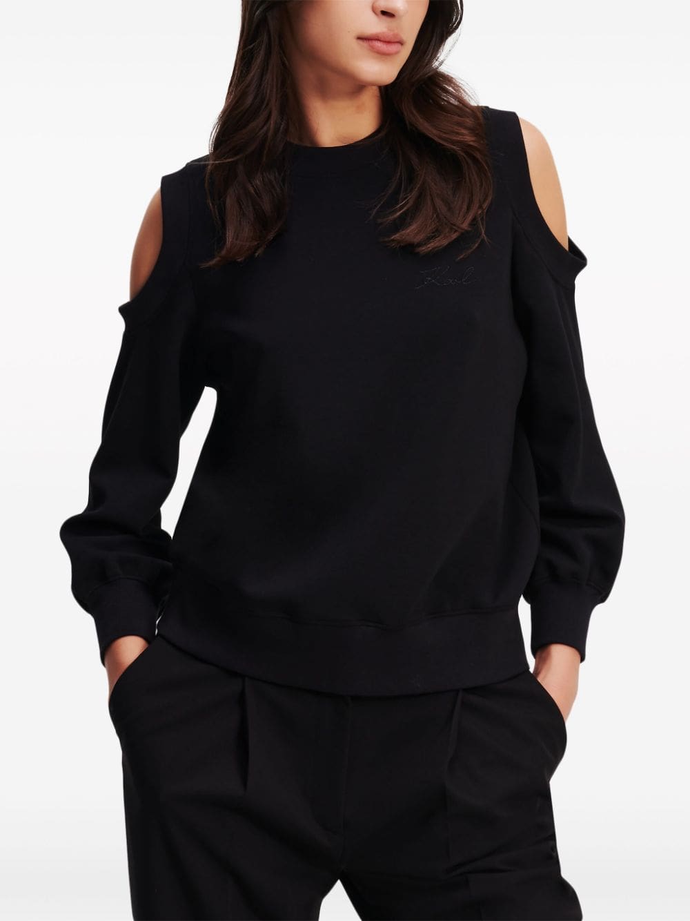 Karl Lagerfeld logo-embroidered cut out-detail sweatshirt - Image 3