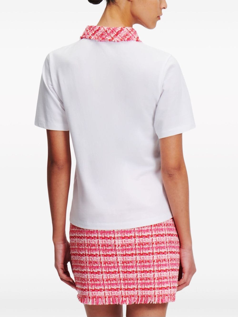 Karl Lagerfeld logo-embroidered bouclé-trim polo top - Image 4