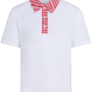 Karl Lagerfeld logo-embroidered bouclé-trim polo top