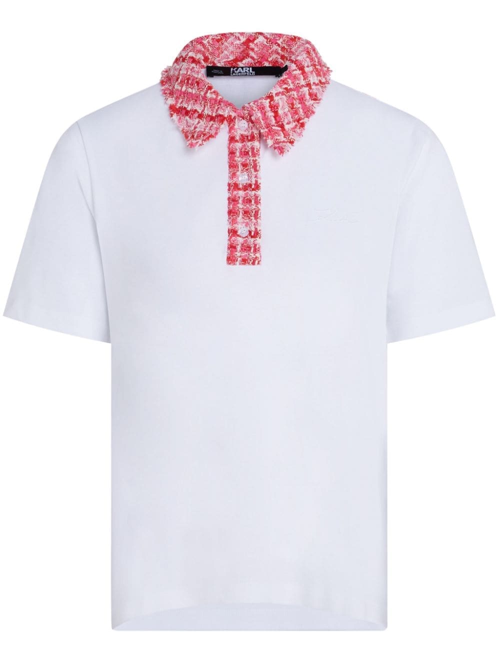 Karl Lagerfeld logo-embroidered bouclé-trim polo top