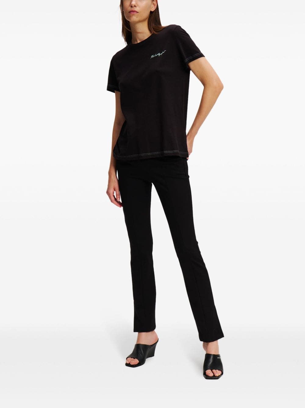 Karl Lagerfeld Signature logo-embroidered T-shirt - Image 2