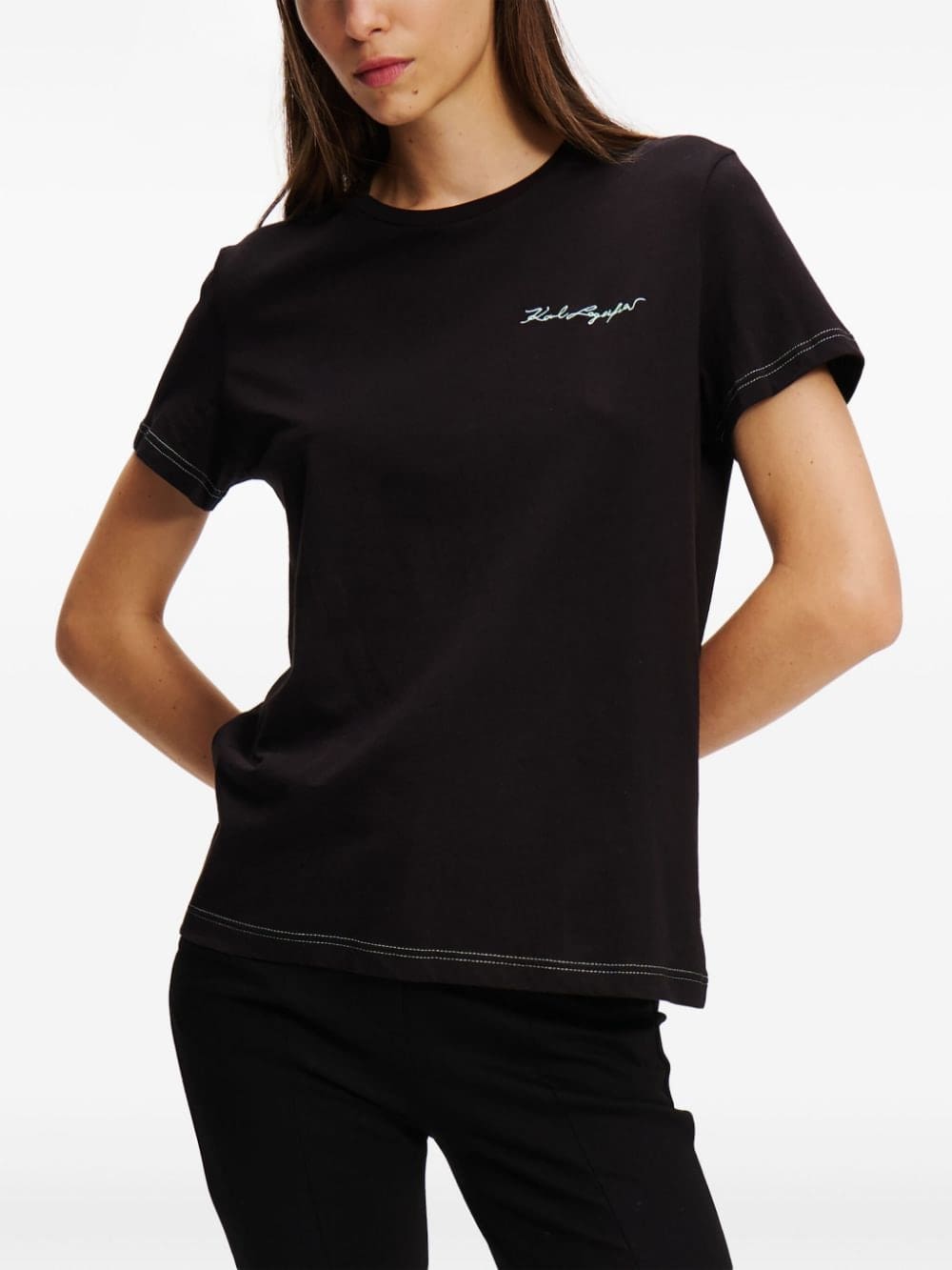 Karl Lagerfeld Signature logo-embroidered T-shirt - Image 3