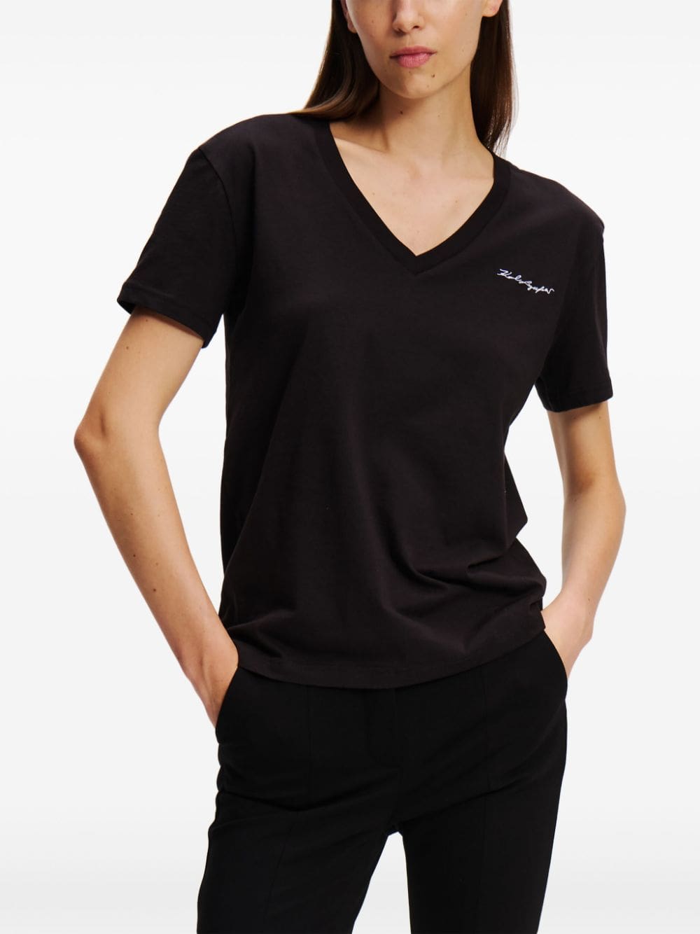 Karl Lagerfeld Signature V-neck T-shirt - Image 3