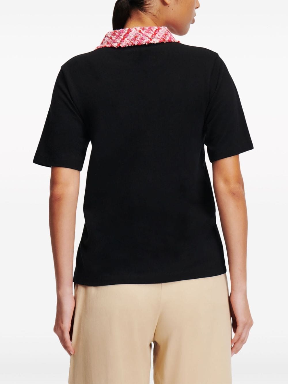 Karl Lagerfeld logo-embroidered bouclé-trim polo top - Image 4
